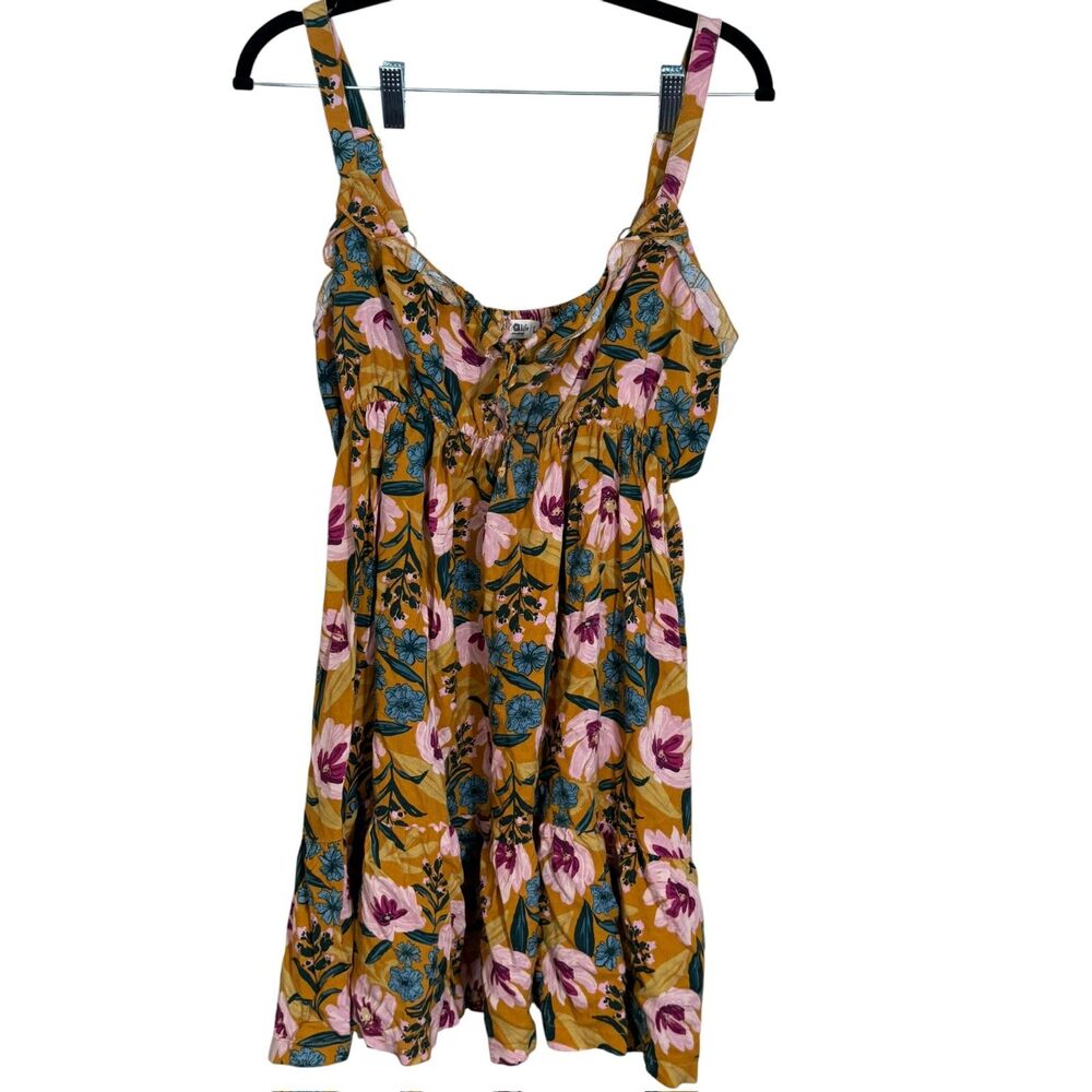 Natural Life Yellow Floral Mini Boho Dress Size L